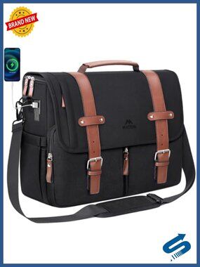 Messenger Bag with USB Charging Port, 15.6 inch Laptop Bag Water Resistant